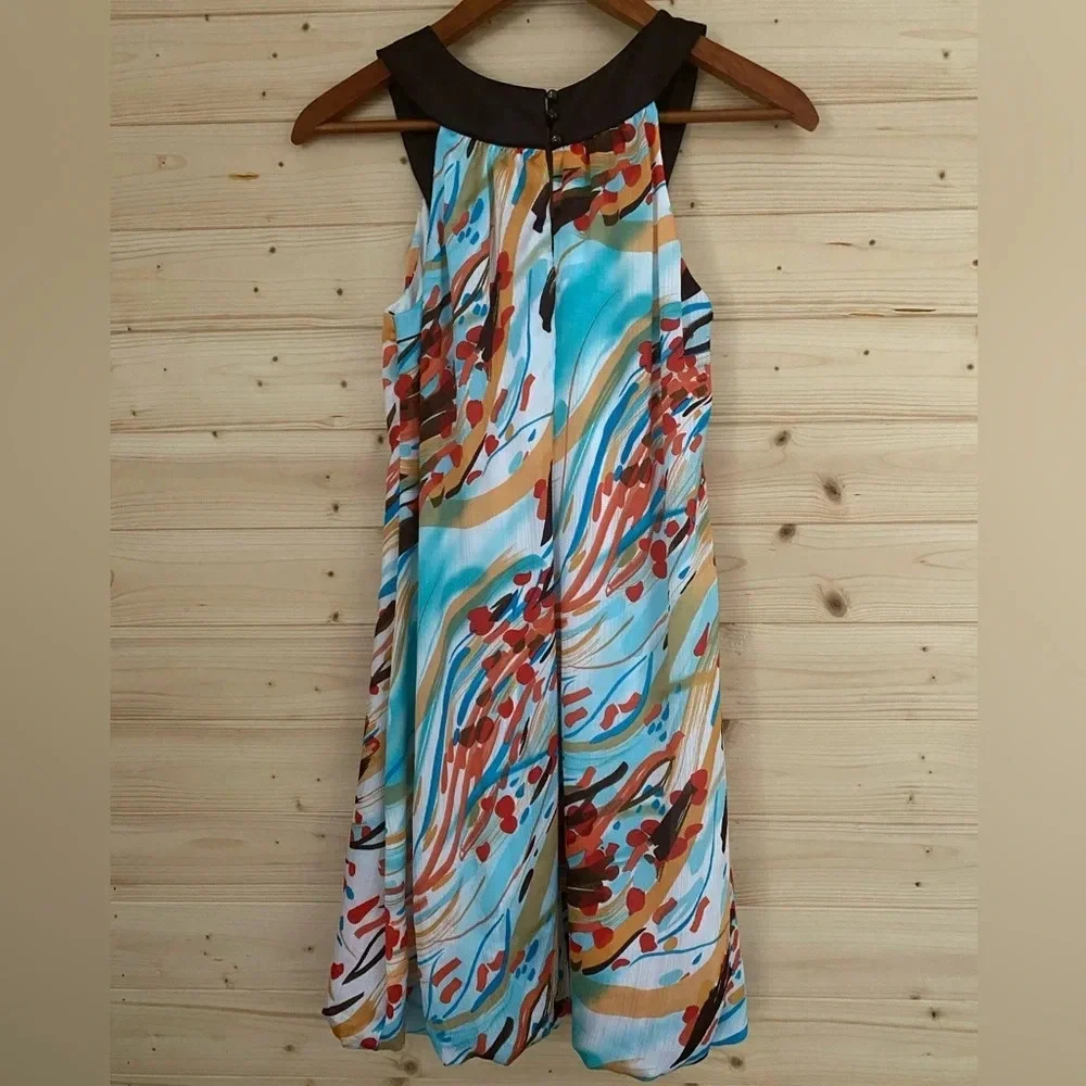 HEART SOUL Women's Small Multi-Watercolor Splash Beaded Collar Bubble Hem Dress